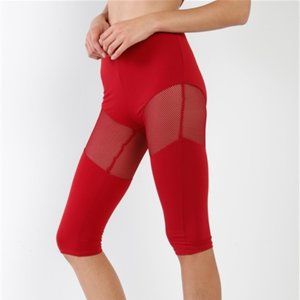 Red High Waist Sheer Mesh Cut-Ins Sports Midi Legging    NWT
